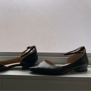 Franco Sarto D'Orsay Women's Black Leather Ankle Strap Sandal Flats